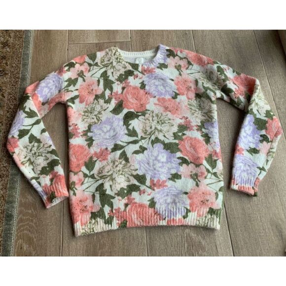 NWOT Joie Floral Crew Neck Mohair Wool Blend SWEATER sz XS - Picture 1 of 4